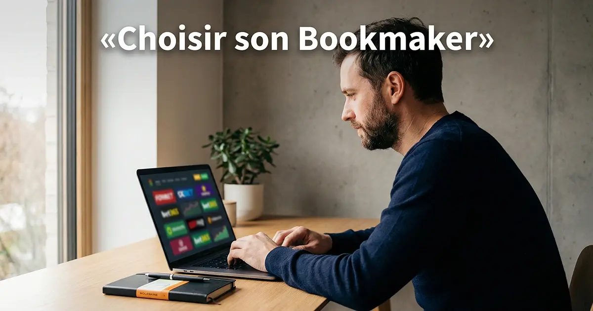 Homme concentré comparant des bookmakers football sur son ordinateur portable
