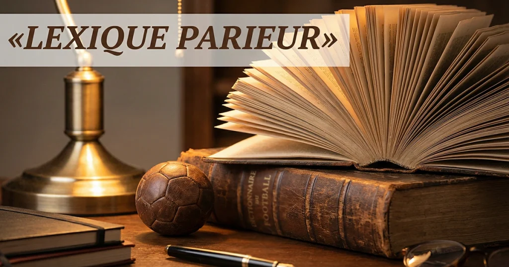 Dictionnaire ouvert avec un ballon de football posé à côté sur un bureau