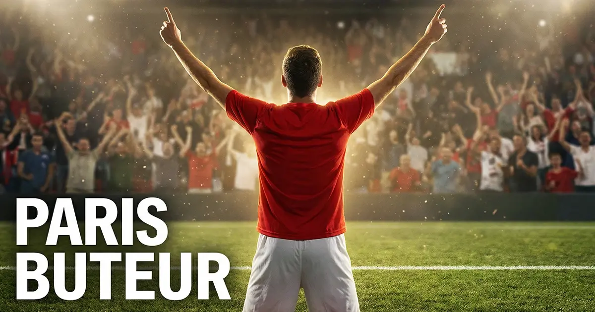 Attaquant de football célébrant un but sur un terrain de football en gazon naturel