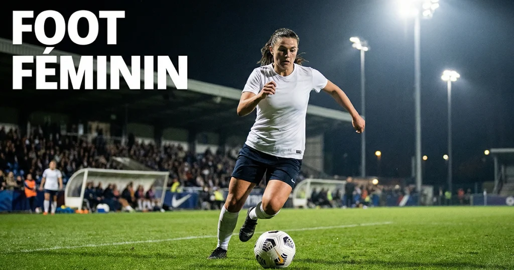 Joueuse de football féminin en action sur un terrain de football en gazon naturel