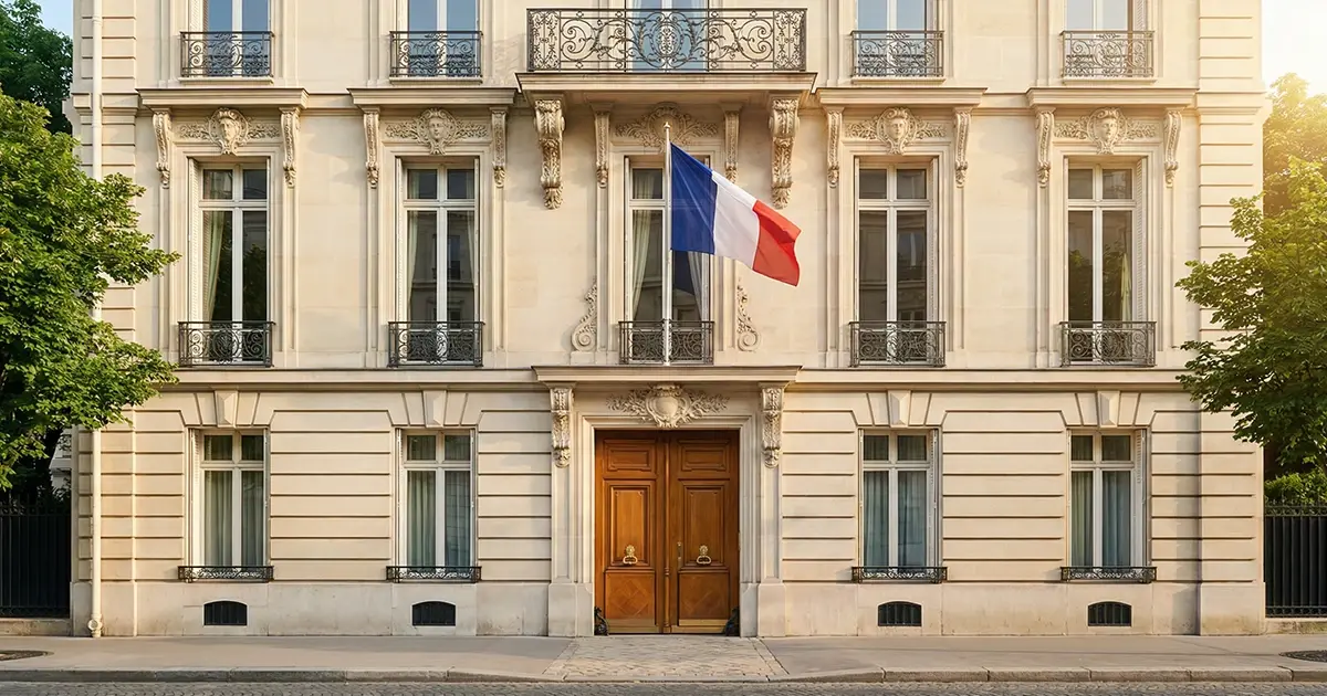 Facade d un batiment officiel francais avec drapeau tricolore symbolisant la regulation des jeux en ligne