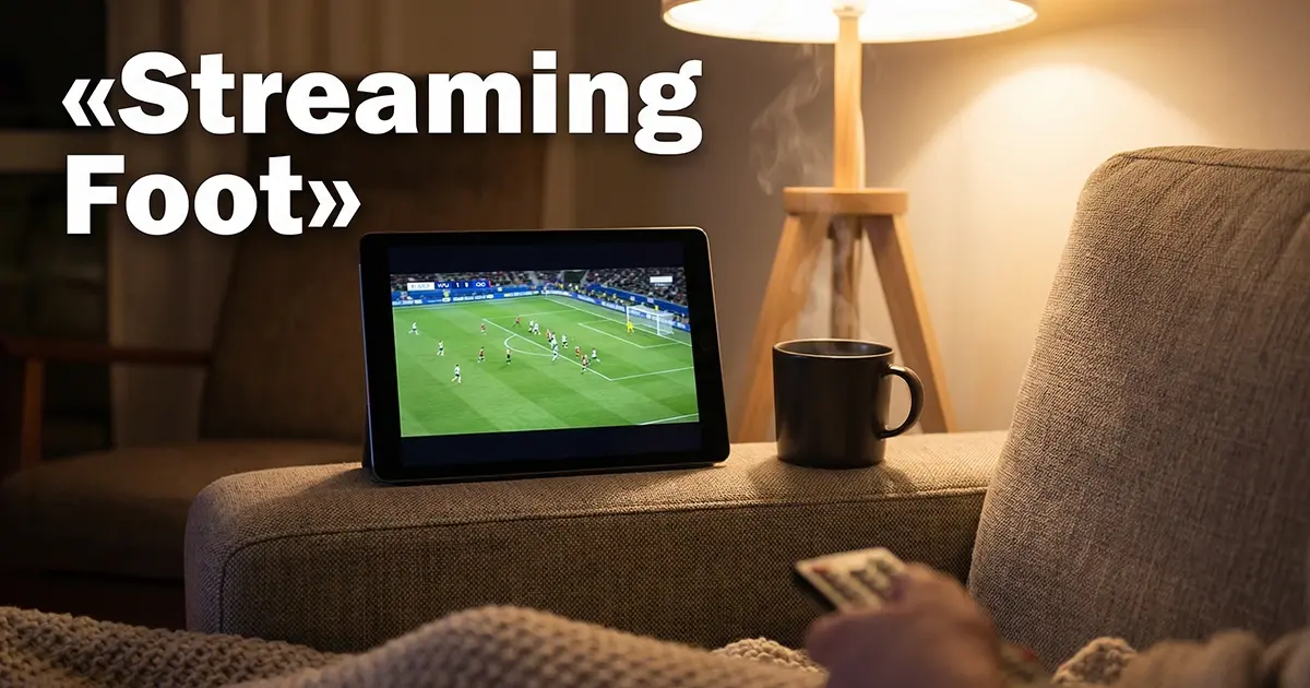 Match de football diffusé en streaming sur un écran de tablette posé sur un canapé